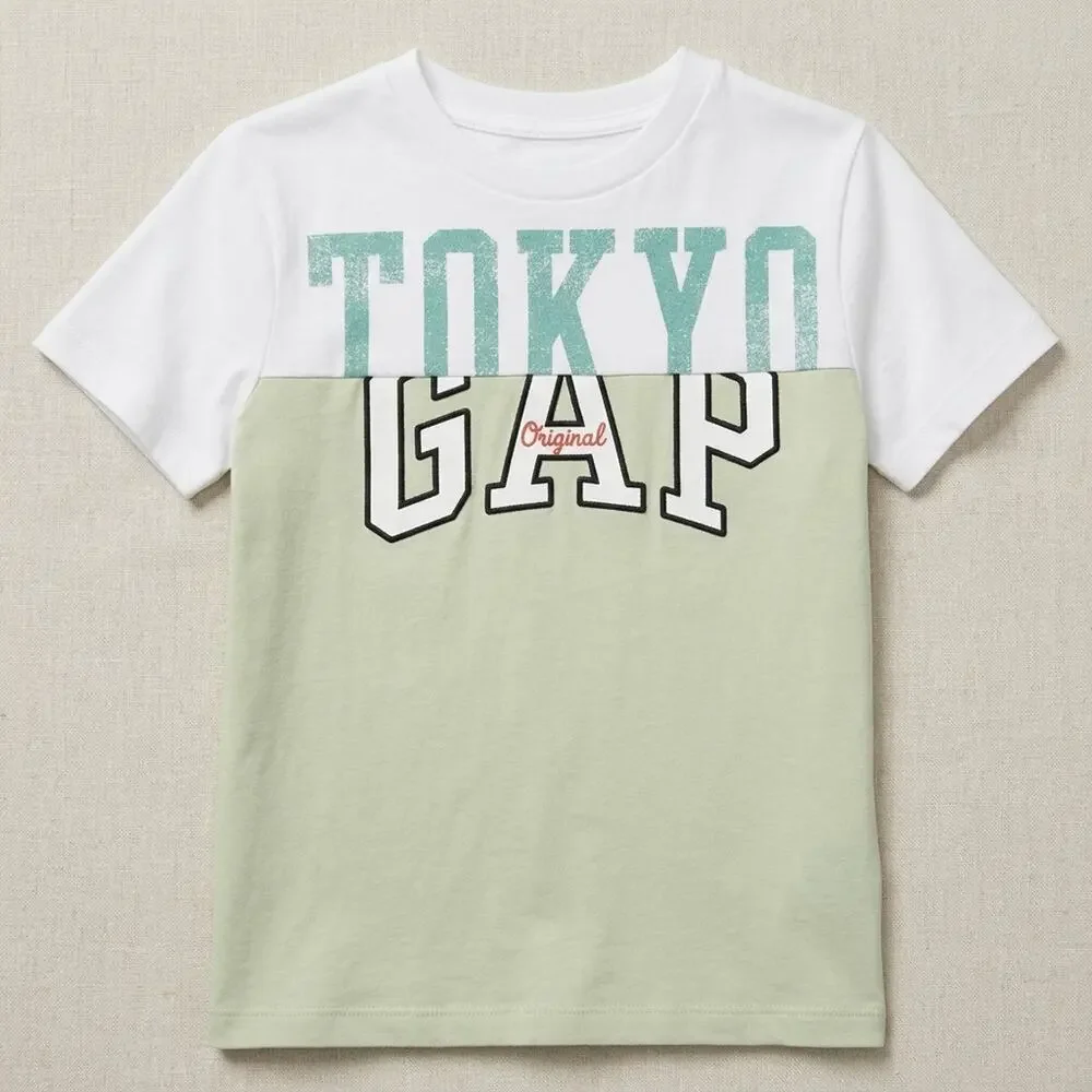 GAP Kids Tokyo Graphic Colorblock T-Shirt Size 5T White Green Short Sleeve